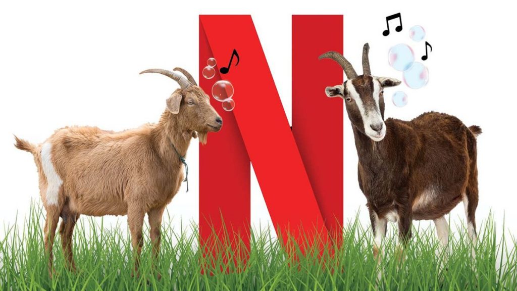 Netflix's popular "ta-dam" sound effect accompanies a goat bite