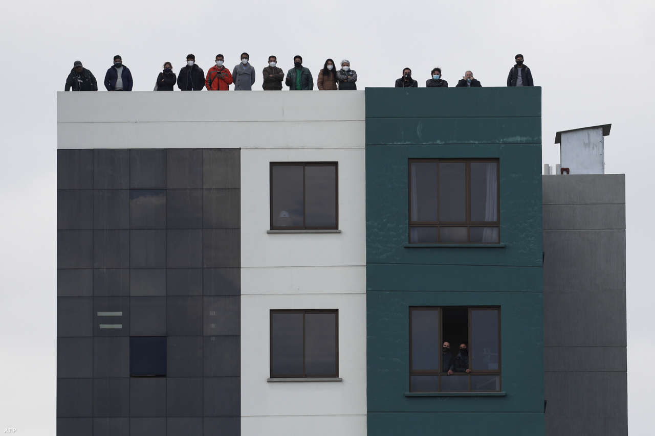 There was no crowd on the field for closed goalkeeper matches, but the accomplished strikers had found a solution.  Pictured is Bolivian fans watching the national team's World Cup qualifying match against Argentina from the rooftop of a house in La Paz.